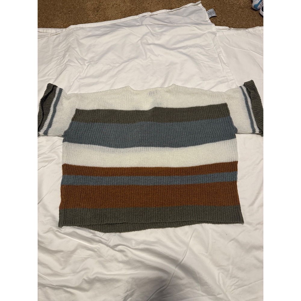 BKE Women Striped Knit Short Sleeve Sweater Boxy Multi-Color Size Large